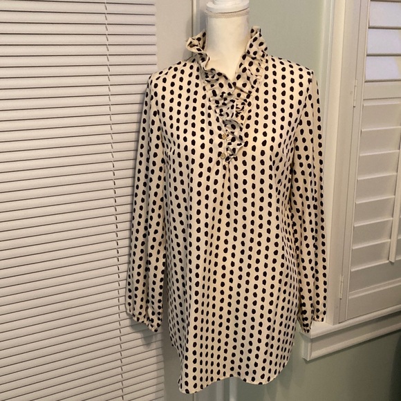 Mud Pie Black and Cream Polka Dot Long Sleeve Tunic. Size M. - Picture 1 of 7